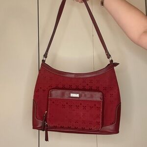 Liz Claiborne Red Shoulder Bag with Silver Hardware
